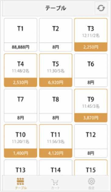 テーブルを選択